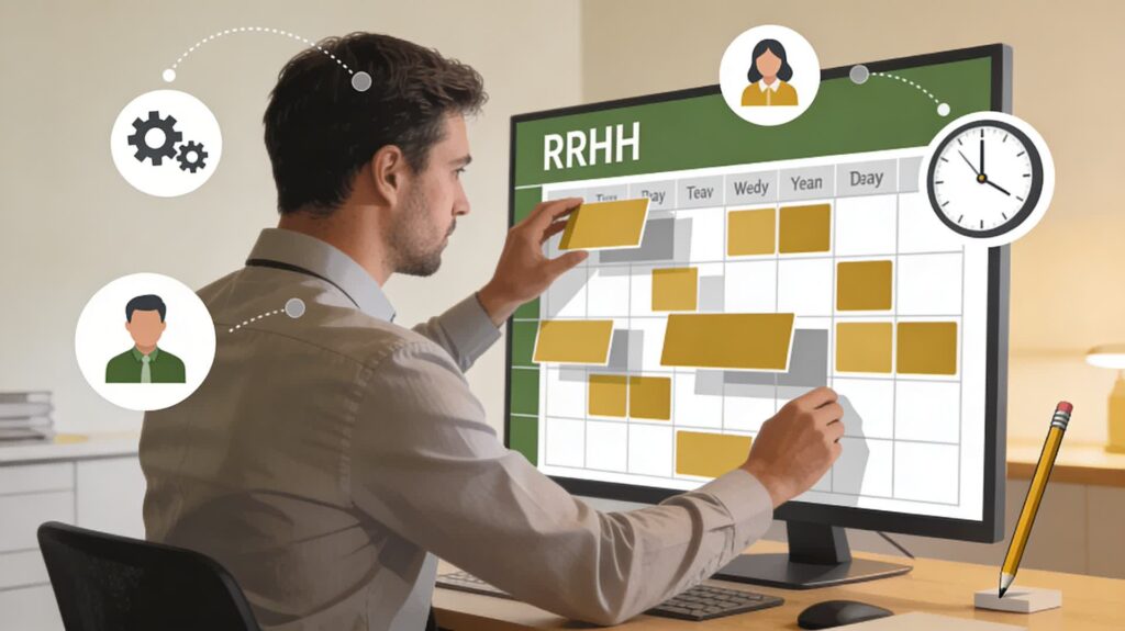 Responsable de RRHH ajustando el sistema de control horario tras la reducción de jornada.