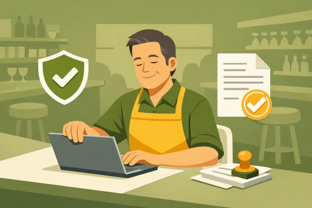 Propietario de cafetería con cumplimiento legal de control horario automatizado.