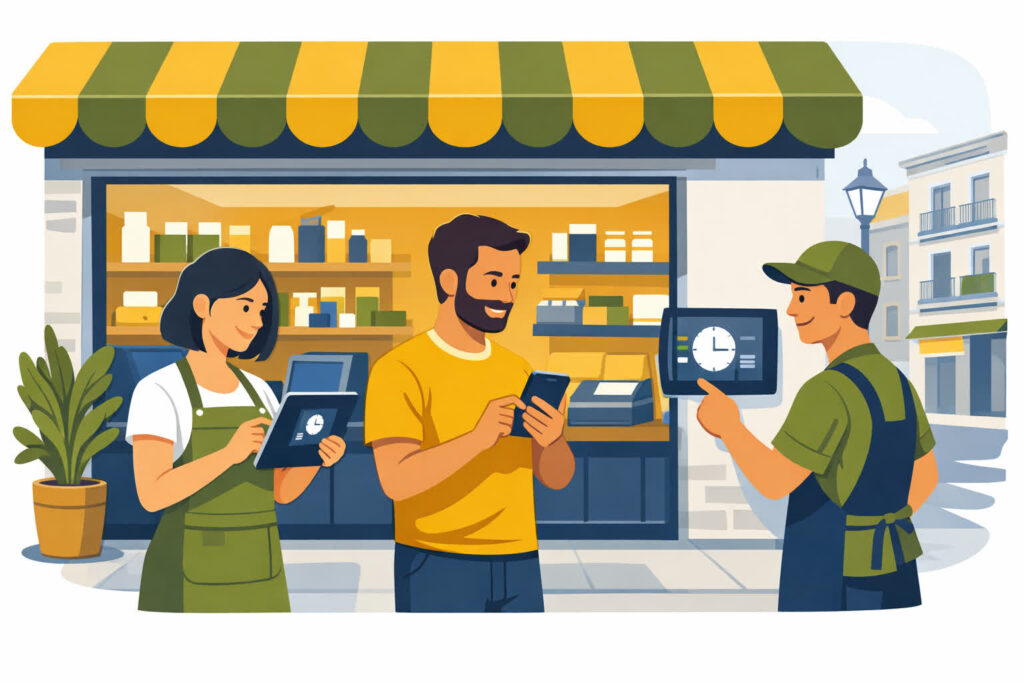 Registro de jornada en Barcelona para pequeño comercio con equipo usando fichaje digital