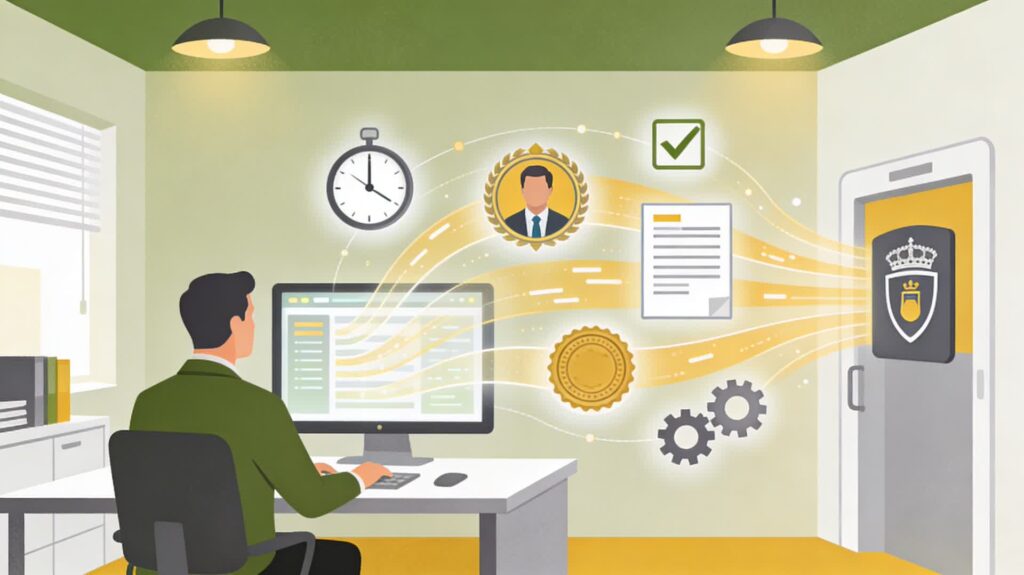 Panel de RRHH enviando datos de fichaje digital a Inspección de Trabajo de forma automática.