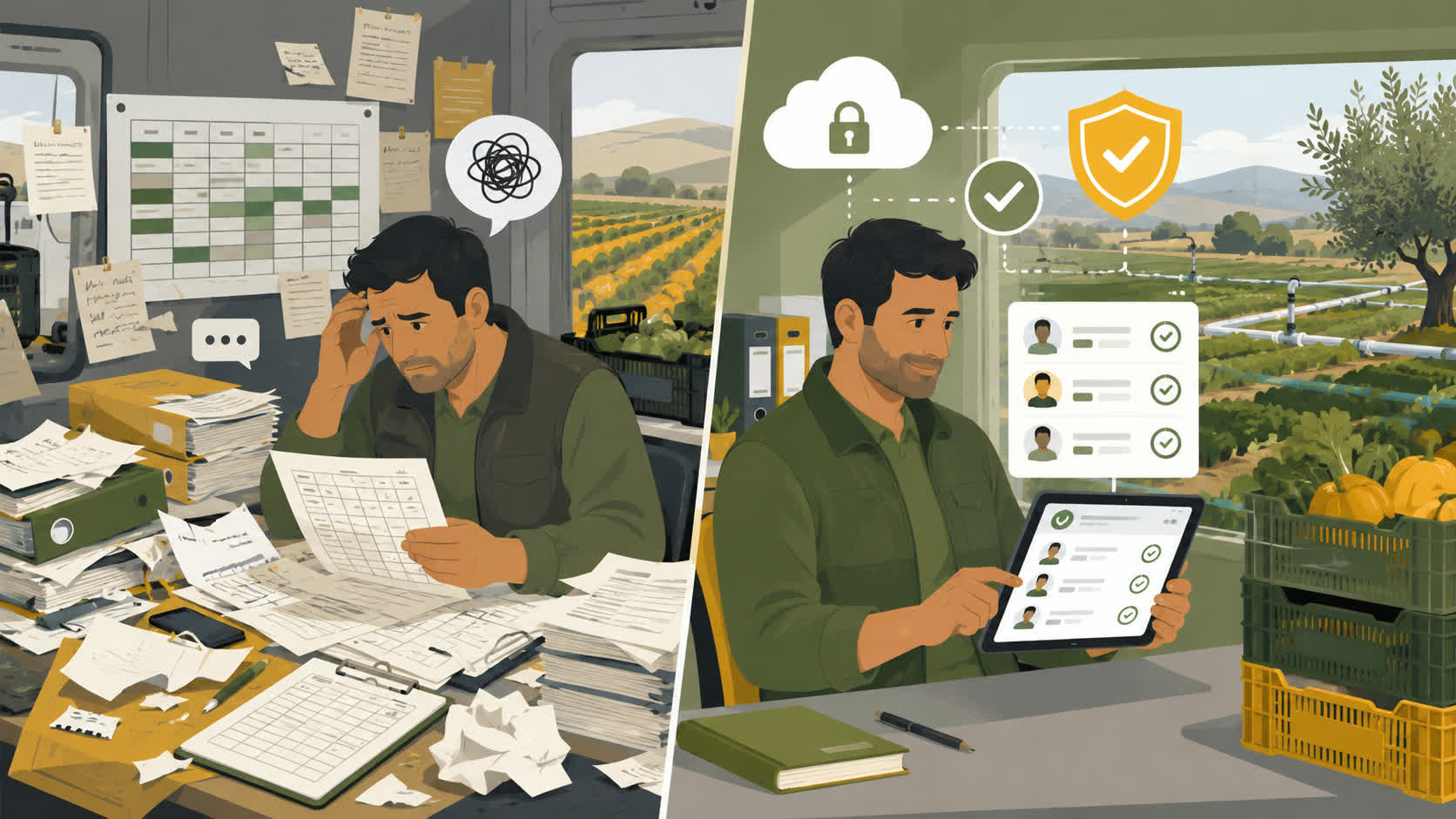 App de fichaje digital frente al papel para cuadrillas agrícolas