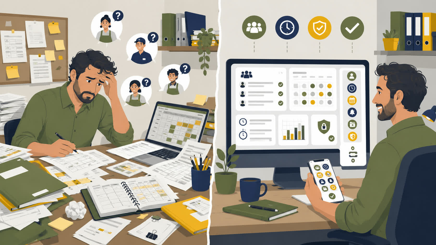 Comparativa entre fichaje manual y app de control horario digital para pymes