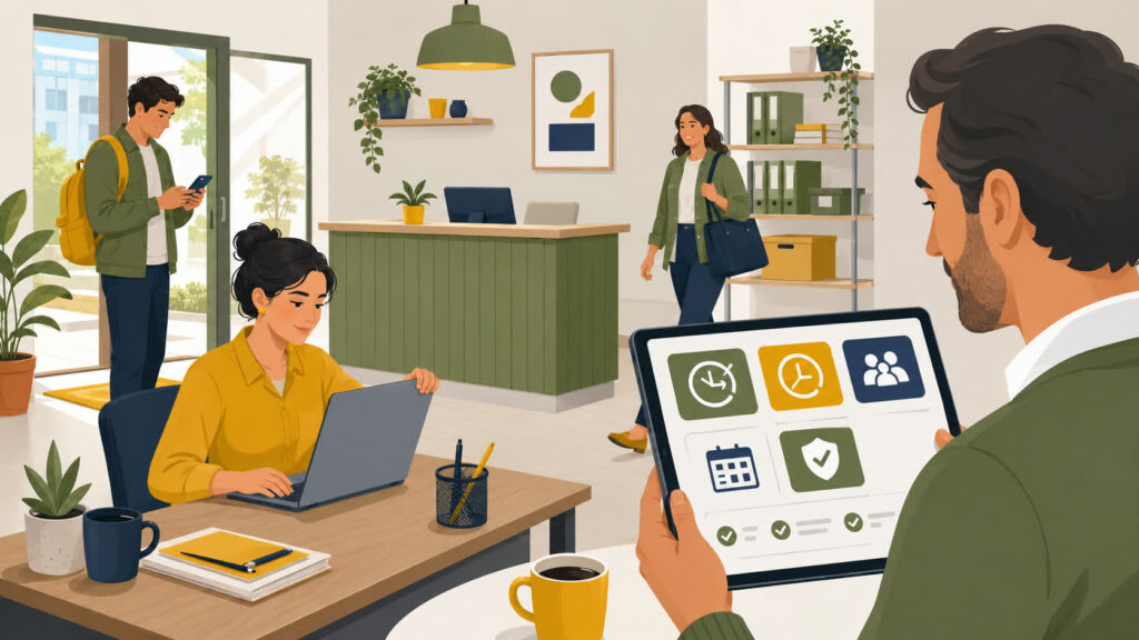 Empleados fichando con el móvil en una app de registro horario para pymes