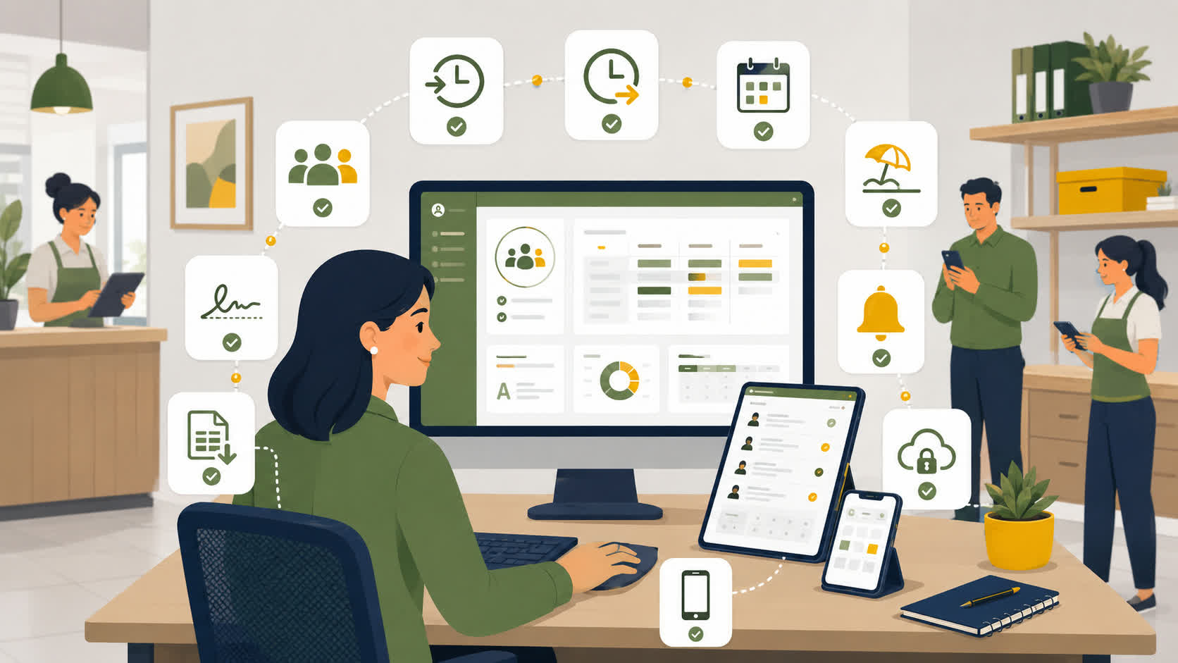 Funciones de una aplicación control horario para gestionar fichajes y turnos
