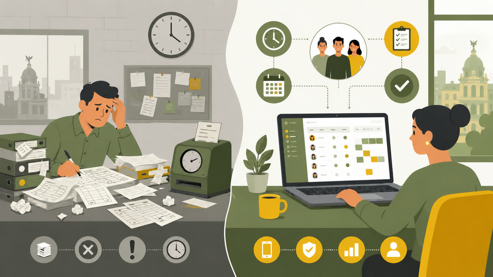 Comparativa entre fichaje manual y app de fichaje digital para pymes